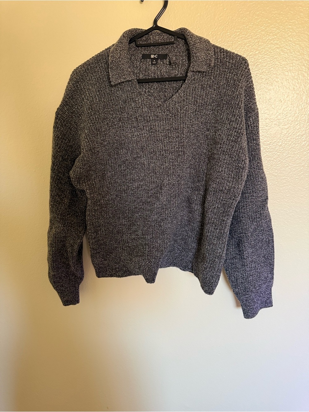 Uniqlo Heather Gray Collared V-Neck Sweater